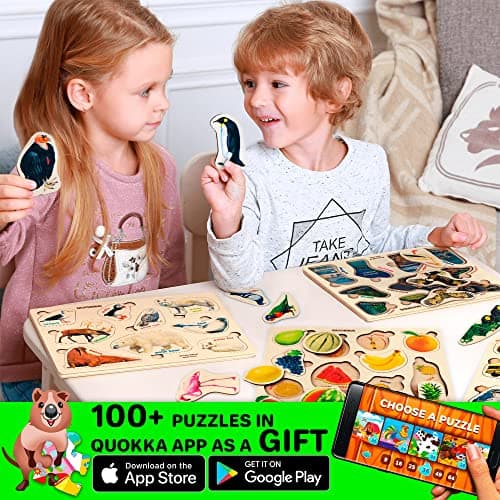 Jouet Puzzle Enfant 1 2 3 4 Ans by QUOKKA - 6 Jeux Montessori en Bois avec Animaux - Bebe Cadeau Educatif pour Garcon et Fille