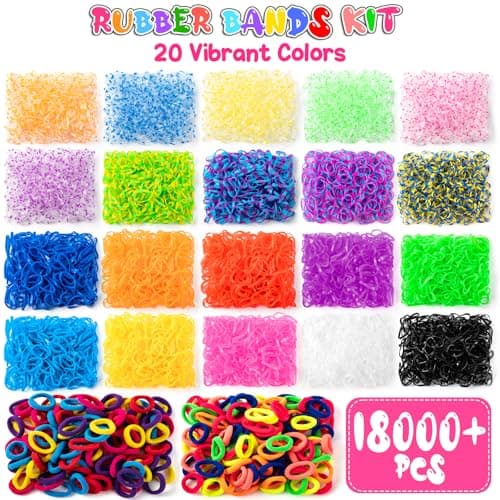 SLEMAKO 18000+ Elastique Bracelet Kit, 20 Couleurs Bricolage Creation Collier Bracelet Elastique Enfant Kit, Tissés Caoutchouc Kit Bracelet Jouets Pour Garçon Enfants Cadeaux D’Anniversaire Et De Noël
