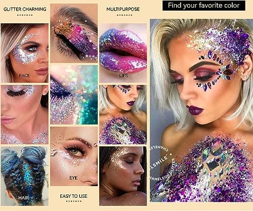 Caméléon corps Flash, visage bloc Flash, ombre à paupières Flash yeux, visage, cheveux, lèvres et corps Festival Flash cosmétiques changer de couleur flash dans la lumière (#01 rose)