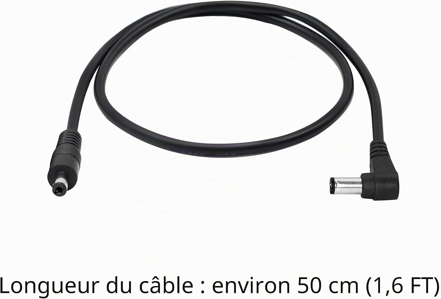GINTOOYUN Lot de 2 câbles d'alimentation CC vers CC à angle droit - 24 AWG CC - 5,5 mm x 2,1 mm mâle vers fiche CC 90 degrés - Pour éclairage de bande, CCTV, voiture, etc