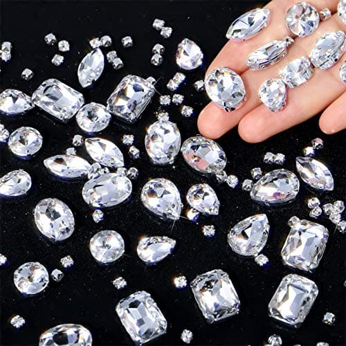 156 Pièces Strass de Couture en Verre Strass Cristal à Dos Plat Strass Serti de Griffes en Métal Gemmes de Couture en Verre Acrylique pour Vêtements DIY Artisanat (Blanc)