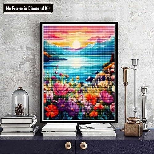 Zariocy 5D Diamond Painting Kits Mer, Peinture à Faire Soi-Même Avec des Fleurs Plantes D'Art de Diamant Rond Plein Forage Cristal Diamant pour Décoration Murale de Bureau à Domicile 30x40 cm