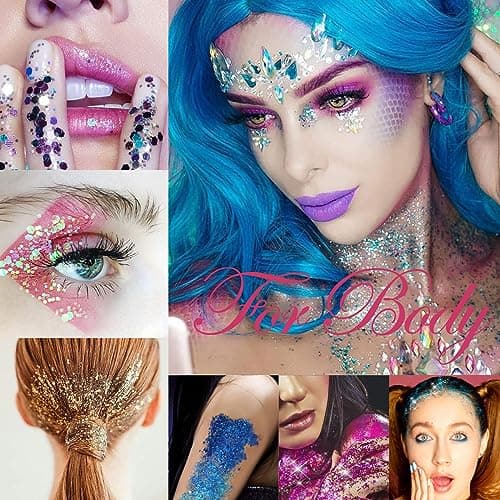 Sugeru®Maquillage Paillettes Visage Festival-12 Couleurs set,Fluorescent Paillette pour Visage,Corps,Cheveux,Ongles,Halloween,Fête,Noël,Fluorescent Paillette,Paillettes de Corps,Gel (12-2.5g/pcs)