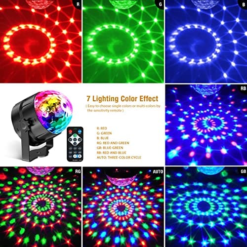 Gobikey Boule Disco de Commande Vocale, 360° Rotative Boule à Facette Couleurs,3 Modes de Musique Jeux de Lumiere avec USB 4M Télécommande et Câble, boule a facette Lumiere Disco pour Fête/Noël/DJ