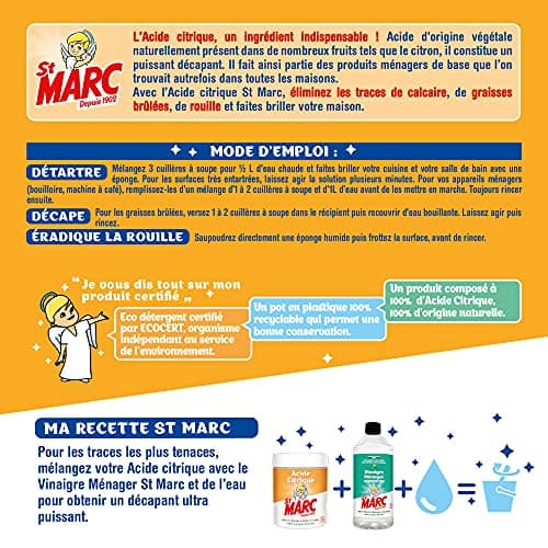 St Marc Acide Citrique Nettoyant Multi-Usage 100% d'Origine Naturelle - 500 g