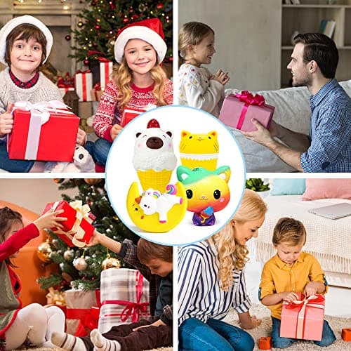 4 Pièces Squishy Kawaii Squishies Jouet, DJLLA Squishy Kawaii Anti Stress Jouets de Stress pour Les Enfants, Les Filles, Les Sarçons, Les Adultes