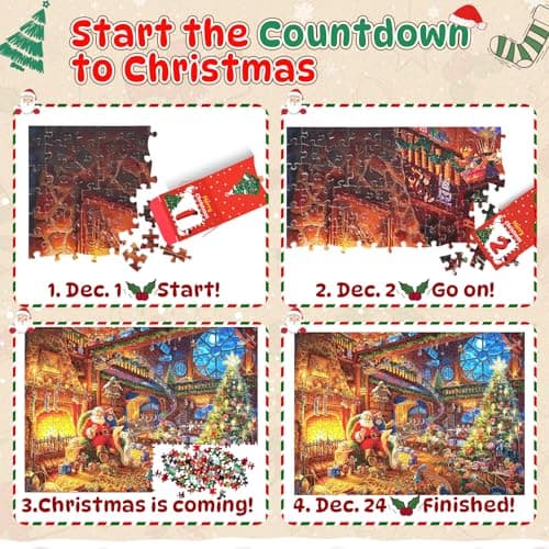 RONSTONE Calendrier de l'Avent 2024 Puzzle - Puzzle Calendrier de l'avent de Noël - 24 Boîtes 1008 Pièces Puzzle pour le compte à rebours de Noël Décoration de la Maison pour les Adultes