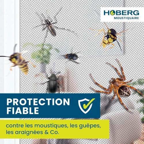 Hoberg Moustiquaire de fenêtre avec Fixation magnétique innovante | Moustiquaire jusqu'à 150 x 130 cm découpable Individuellement, Pas de perçage ni de vissage | Fixation avec 16 aimants [Noir]