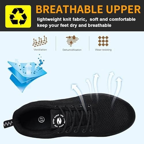ziitop Chaussures de sécurité Homme Femme Basket de Securite Baskets Chantiers Embout Acier Respirant Chaussures de Travail Légère Anti-Perforation Tout Noir 38 EU