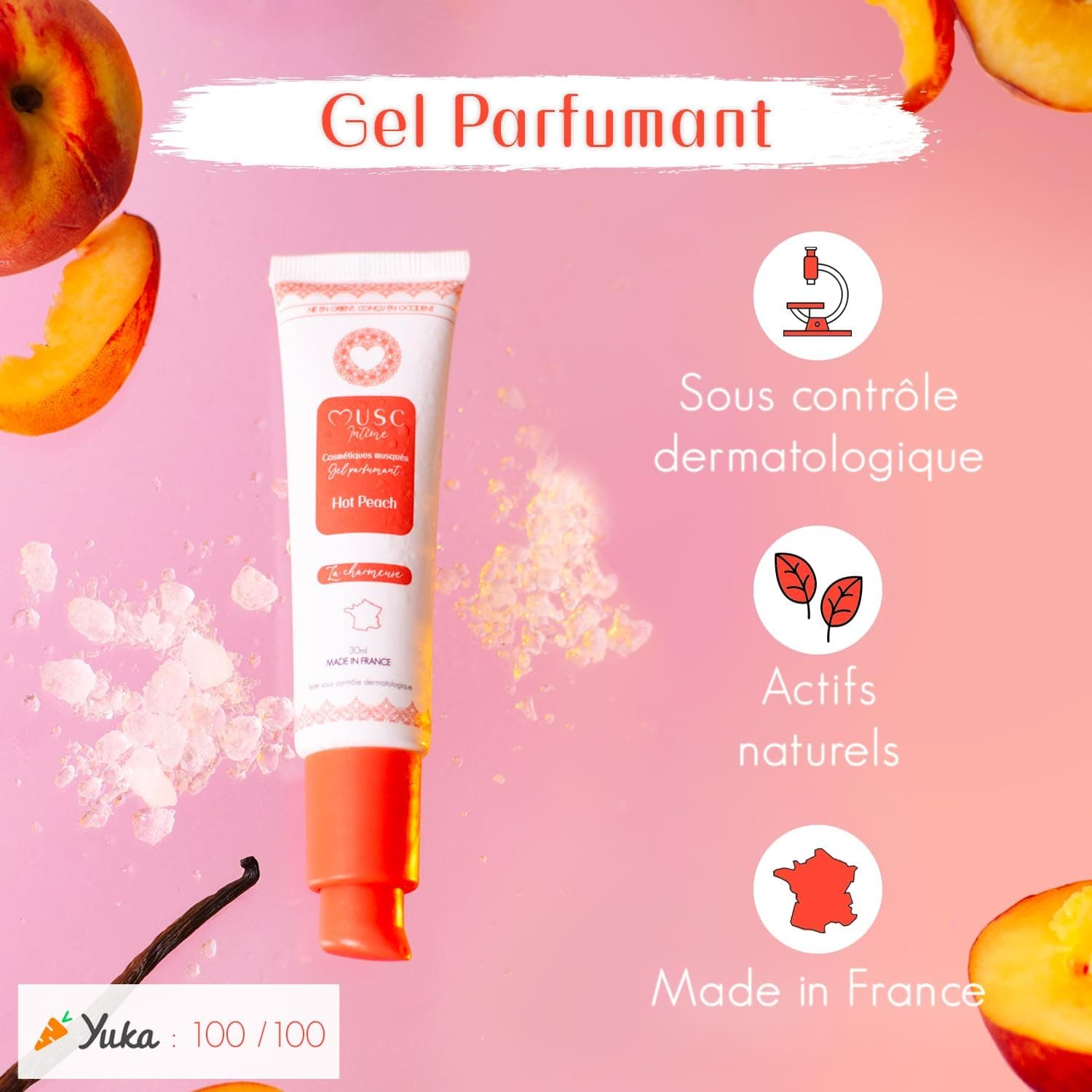 MUSC INTIME La Marque Officielle - Gel parfumant - Hot Peach - La Charmeuse - Soin Femme - Absorbe Les Odeurs Les Plus Intimes - Tenue 48h - Flacon Pompe - 30ml