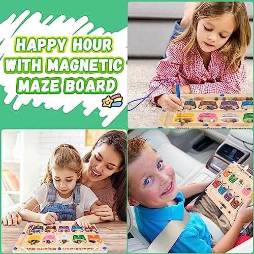 Winique Labyrinthe Jouet Enfant, Baguette Aimantée Billes Aimantées Magnetic Game - La Reconnaissance des Couleurs et des Figures - 3 Ans et Plus Puzzle Jouet en Bois