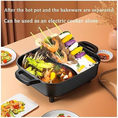 Grill électrique Avec Hot Pot 2 En 1 Pour Barbecue Coréen D'intérieur, 2 200 W, Multifonction, Sans Fumée, Double Pot, Poêle Antiadhésive, Pour 5 à 10 Personnes(Size:Pot Simple,Color:Noir)