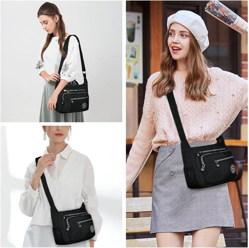 Aucuu Sac Bandouliere Femme, Sac à Main en Nylon, Multi-Poches Bandoulière Impermeable, Sacs à Bandoulières Multifonctionnel avec Bandoulières Réglable, Sacs Besace Loisir pour Voyage