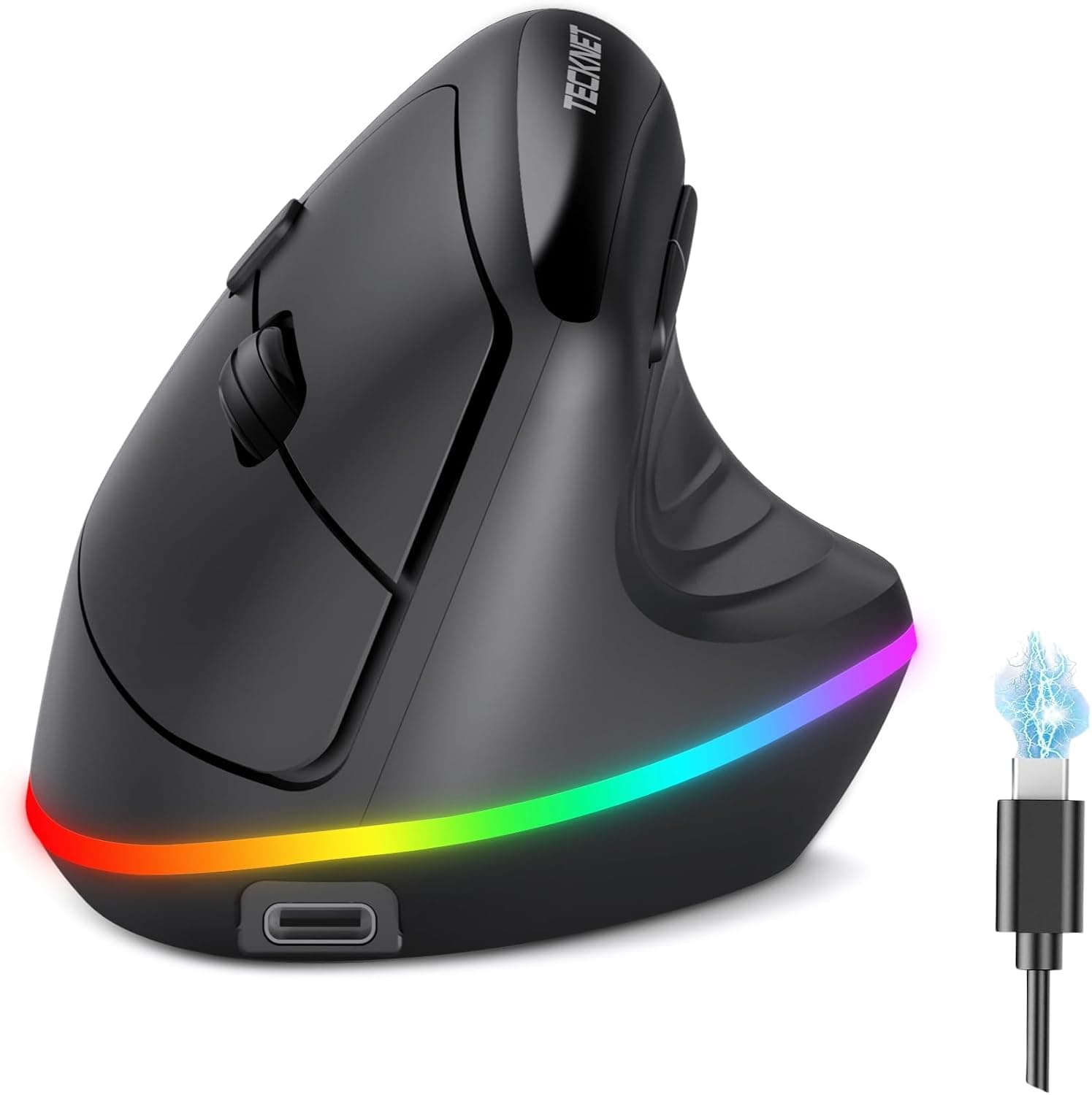 TECKNET Souris Verticale Ergonomique Rechargeable, Double Mode BT+2.4G