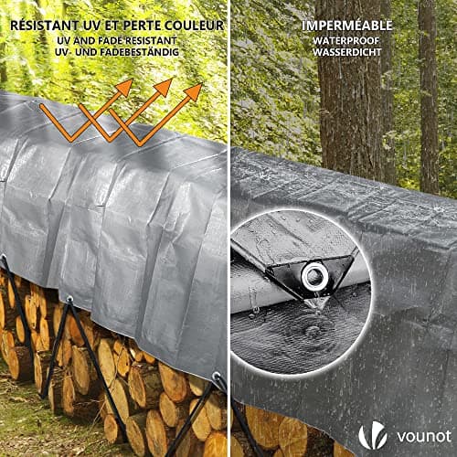 VOUNOT Bâche de Protection en Polyéthylène 240g/m2 Bâche Imperméable Ultra Lourde et Résistante Revêtue des Deux côtés avec Oeillets en Aluminium Couverture Étanche pour Jardin, Piscine 2x3m