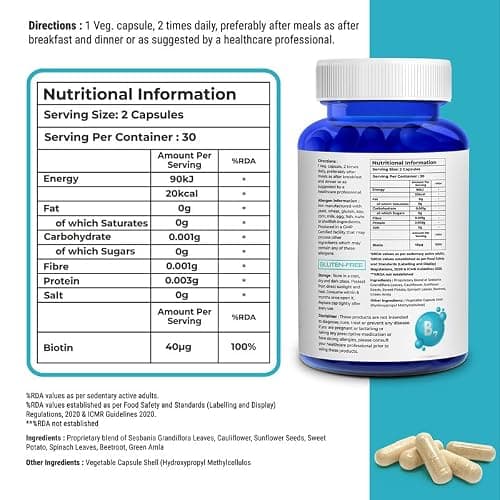 Biovitalia Organics Biotine 30mcg Capsule | Soutient la santé des cheveux et des ongles | Favorise l'équilibre hormonal | Soutenir le métabolisme | Complément alimentaire - 60 Capsules végétaliennes