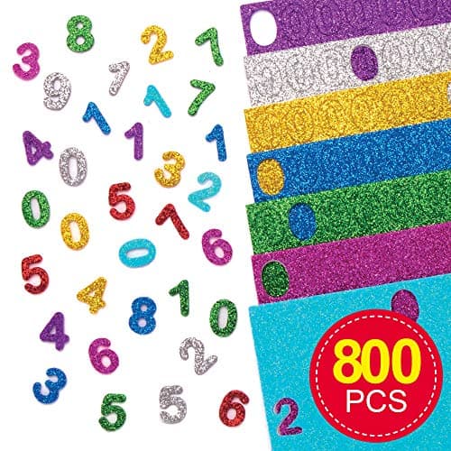 Baker Ross Glitter Foam Self-Adhesive Numbers (Pack of 800) - Arts and Crafts for Kids