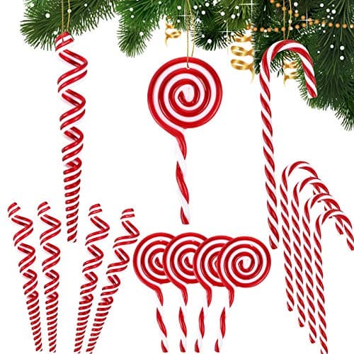 BHGT 12PCS Canne a Sucre Noël Canne Bonbons Décorations de Sapin 3 Style Sucette de Noël Ornement Pendentif de Noël pour Sapin de Noël Arbre de Noël