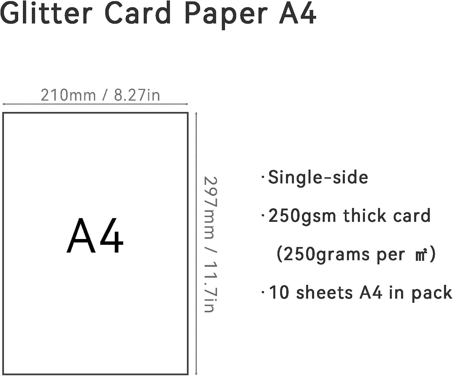 Lot de 10 feuilles de papier cartonné pailleté sans poudre Bleu clair 250 g/m2 Format A4
