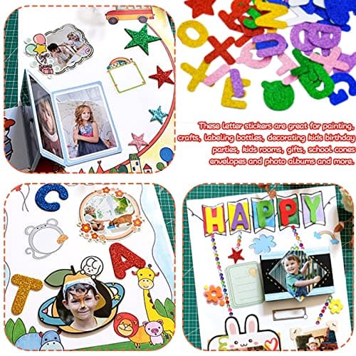 168 Pcs Stickers Lettres en Mousse, Lettres de l'alphabet Stickers Autocollants étoiles Coeur letters Glitter Mousse Activités Manuelles DIY Art Décoration pour Enfants et Adultes