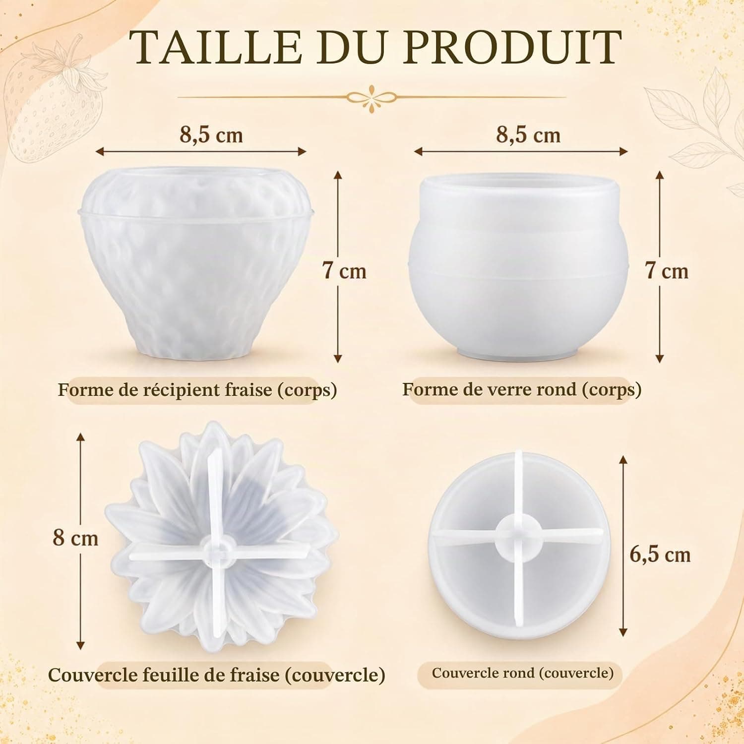 Moules en Resine Epoxy de Fraise de Silicone Moule de Rangement de Resine Epoxy avec Couvercle, DIY Moule pour Organisateur, Boîte à Bijoux, Pot de Fleur, Décoration de Table