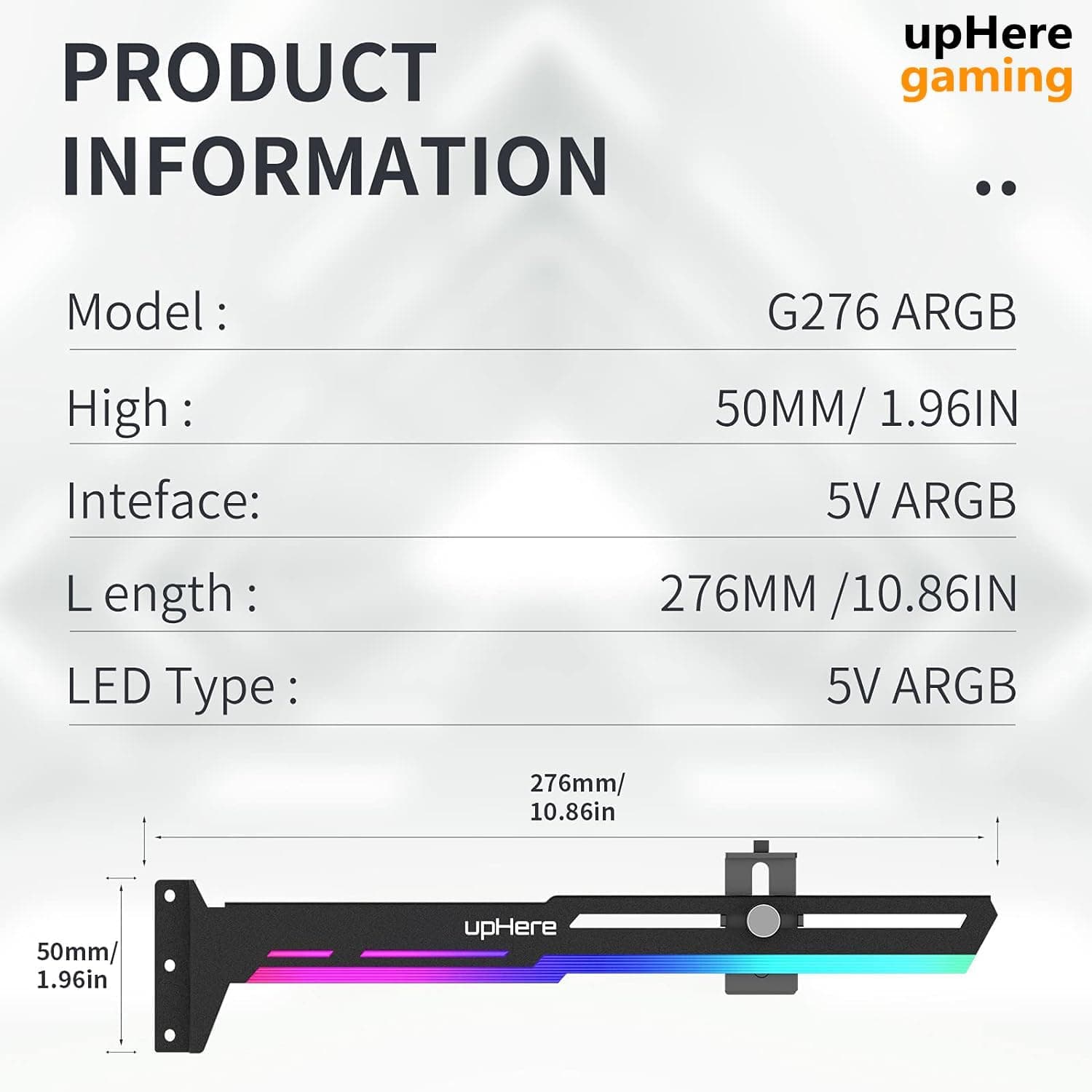 upHere Gaming GPU Brace Carte Graphique ARGB LED Sync Ajustable Selon la Carte Graphique pour Raidisseur de Support Carte Vidéo.