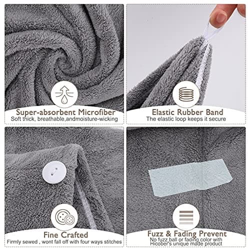 Laicky Lot de 3 serviettes de séchage en microfibre super absorbantes, turban torsadé, à séchage rapide avec boutons, boucle de bain, bonnet pour cheveux secs (gris, rose, bleu)