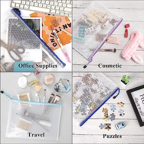 ASelected 36PCS Pochette Zippée A5, 12 Couleurs Pochette Plastique Zippée, A5 Pochette Zip à Fermeture Éclair PVC Mesh de Rangement Fichiers Pour Stockage Document Recettes D'Entreprises Organisation