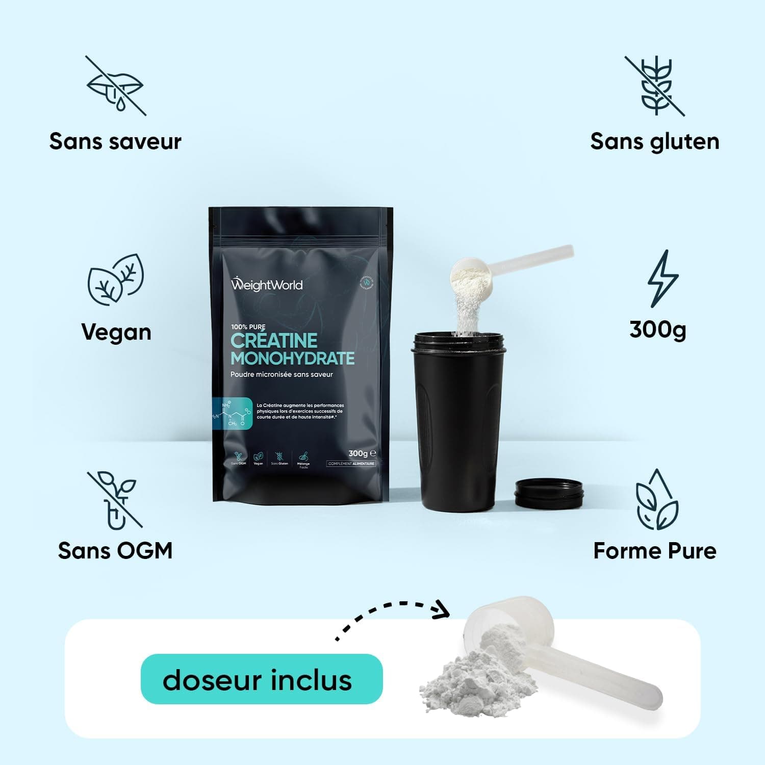 Creatine Monohydrate Poudre Pure Micronisée 300g - Creatine Pure sans Goût