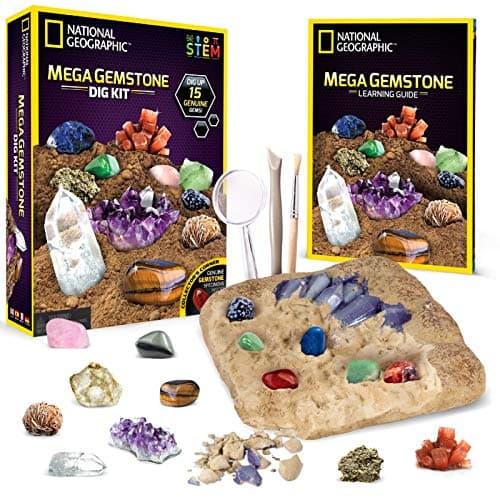 NATIONAL GEOGRAPHIC Kit de Fouille Géante de Pierres Précieuses - Découvrez 15 Véritables Gemmes et Cristaux, Kit Scientifique pour Enfants