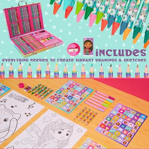 Gabby's Dollhouse Set Dessin pour Enfant avec 137 Pièces, Mallette Coloriage Fille