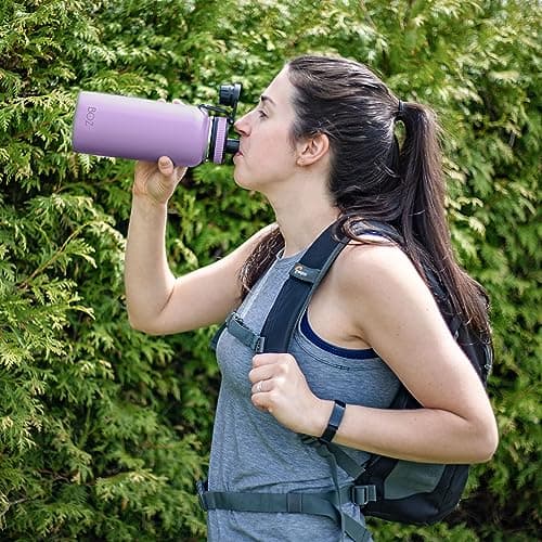 BOZ Gourde Isotherme En Acier Inoxydable 1L, Sans BPA, Isolation Sous Vide | Gourde Inox Avec Couvercle Anti Germe, Bouteille d'Eau 1 Litre pour Bureau, Sport, Voiture, Randonnée, Gym (Lavande)
