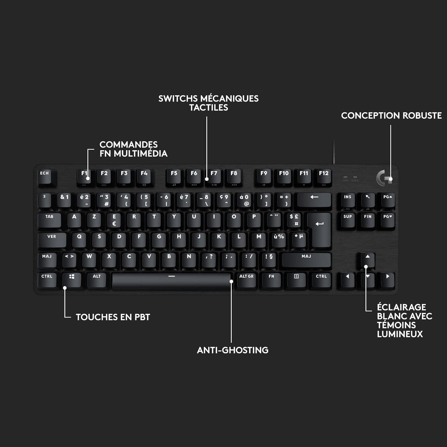 Logitech G G413 TKL SE Clavier Gamer Mécanique | Tastiera Compatta Retroilluminata con Switch Meccanici Tattili, Layout