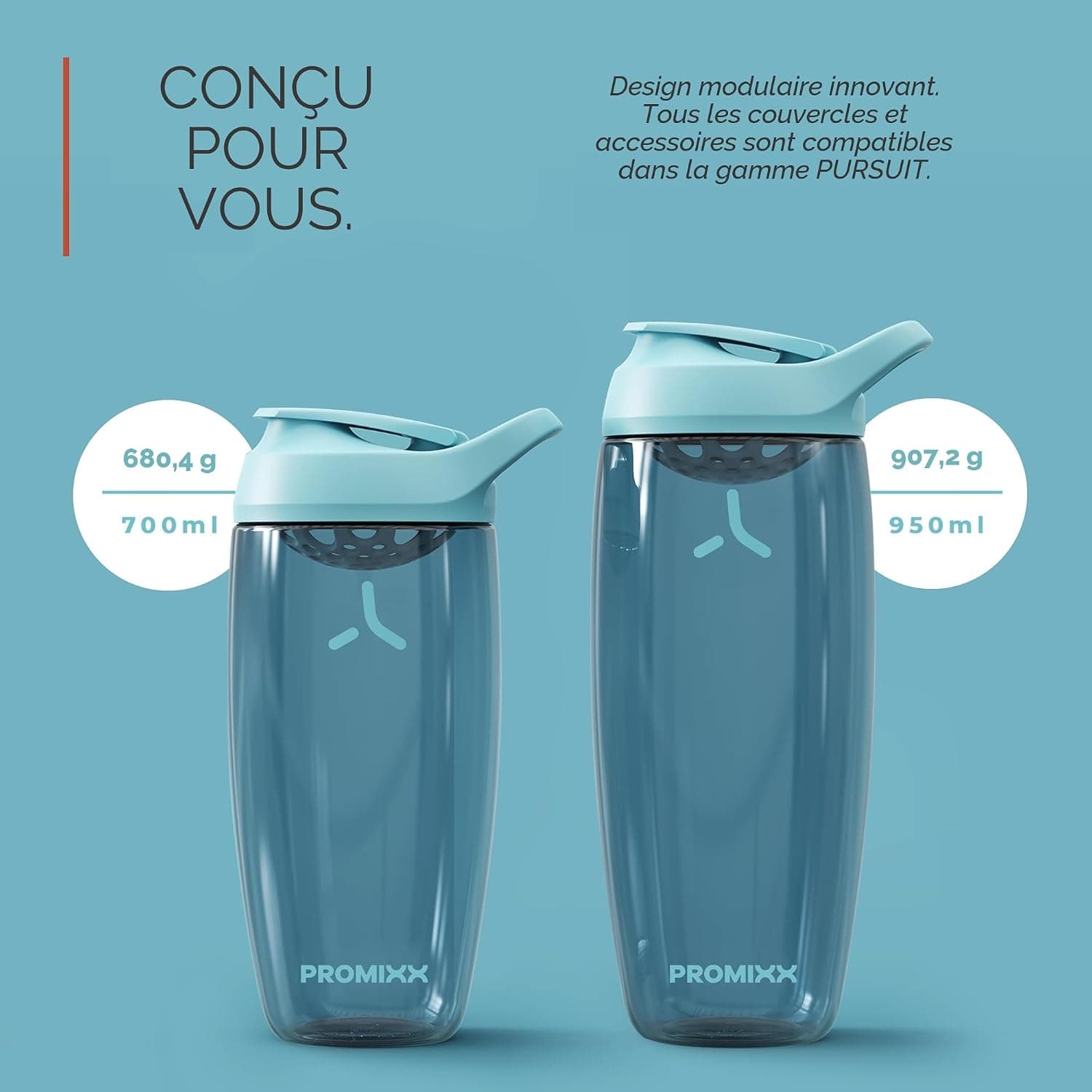 Promixx PURSUIT bouteille shaker de protéines de qualité supérieure pour shakes complémentaires – facile à nettoyer et durable, 950 ml, Bleu Nuit