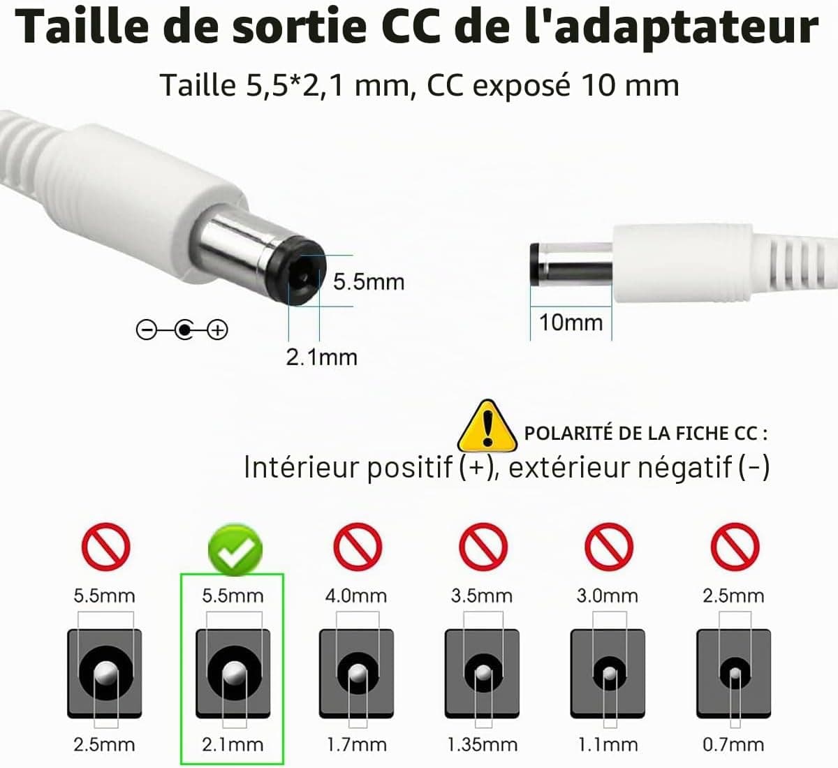 Lonnky 12V 3 Mètre Câble D'Extension LED, Compatible avec TAPO C110, Reolink, TP-Link, Caméras Smallrig, Caméras IP, Lumières LED Govee, Et DVR, 5.5 x 2.1 mm, Femelle À Mâle Connecteur - Blanc