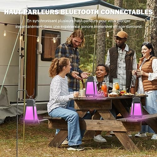 Inwa Enceinte Bluetooth Exterieur,Synchronisation jusqu'à 100Haut-Parleurs,Étanche IPX5 avec Montre Lumineuse Synchronisée sur Le Rythme,Veilleuse et Compatible avec Echo Dot pour Terrasse et Jardin