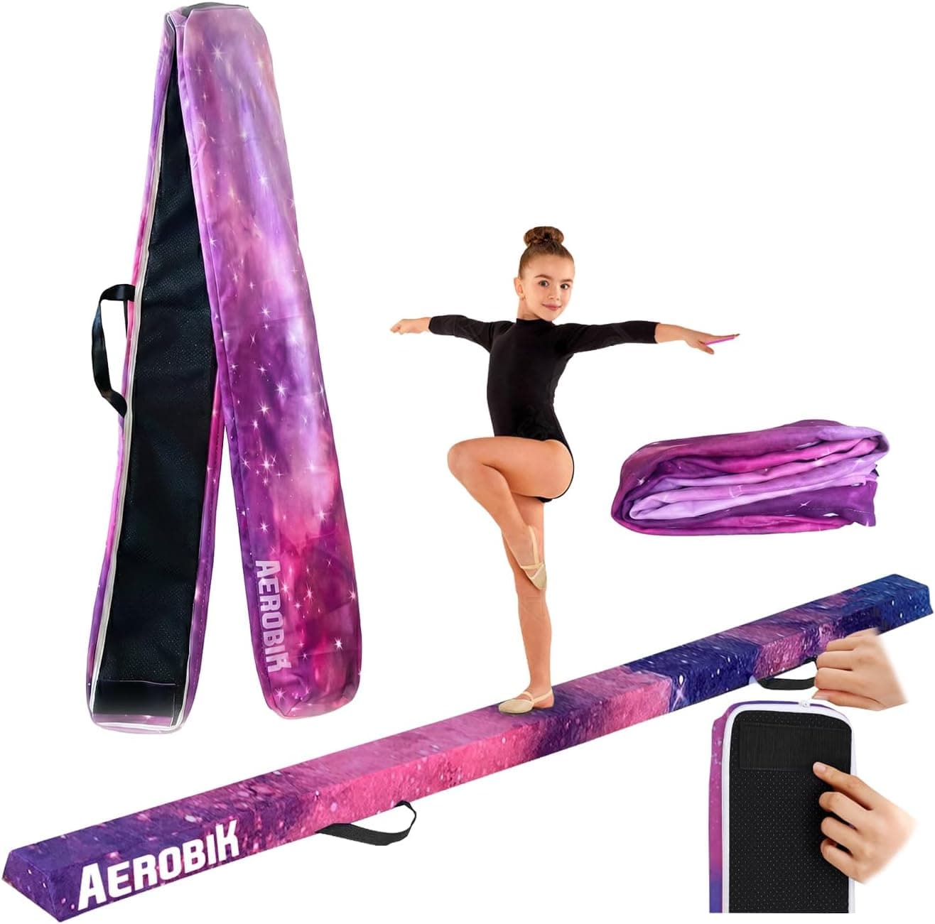 Aerobik | Housse Poutre Gymnastique Enfant Galaxy 240x10x6 cm | Housse de Remplacement Zip en U Lavable | Compatible Poutre Gym avec Housse Amovible | Ăquipement Gym Enfant | Original Corner