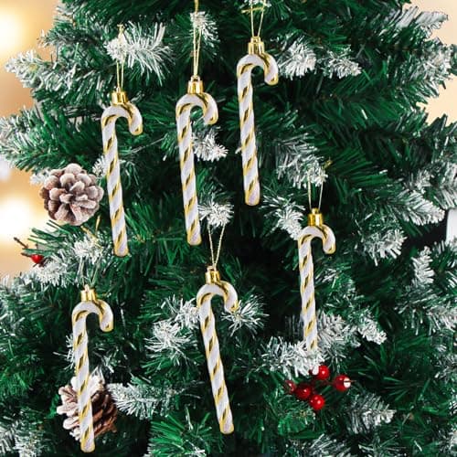 Sucre d'orge Glitter de Noël,12 pcs Candy Cane Canne à Sucre Noel Déco, Bonbons de Canne Decoration Plastique avec des Cordes,Décoration à Suspendre pour Sapin de Noël,Scintillant Doré,13cm