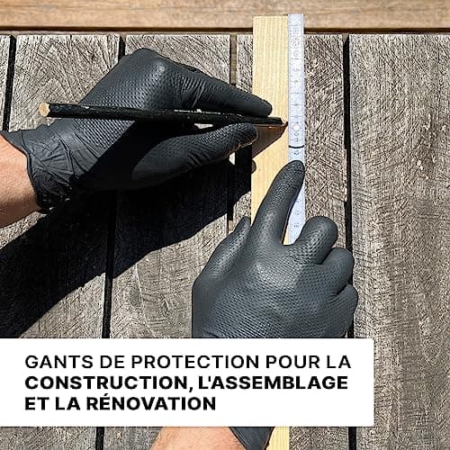 PROGRIP Gants jetables, Gants nitrile extra forts, Gant nitrile noir L, 2x plus épais, Gant noir avec structure diamant, Gants mecanicien extra-résistants, 50 pcs/boîte, gants nitrile M, L, XL, XXL