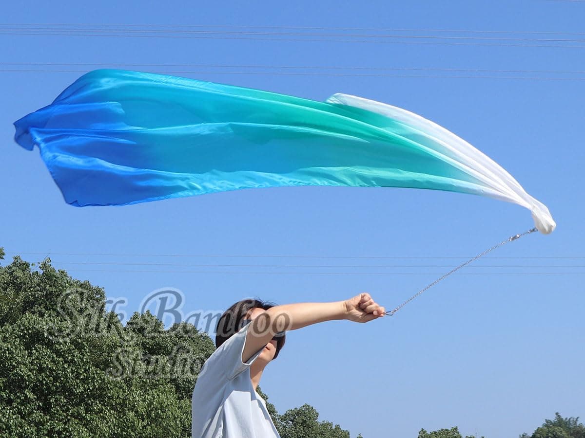 Winged Sirenny Voile Poi de Danse Orientale en Soie 135cm, Foulard POÏ pour Danse du Ventre (Baladi), Spectacle et Flow Art. Chaîne en Acier avec 3 Émerillons et Sac Inclus