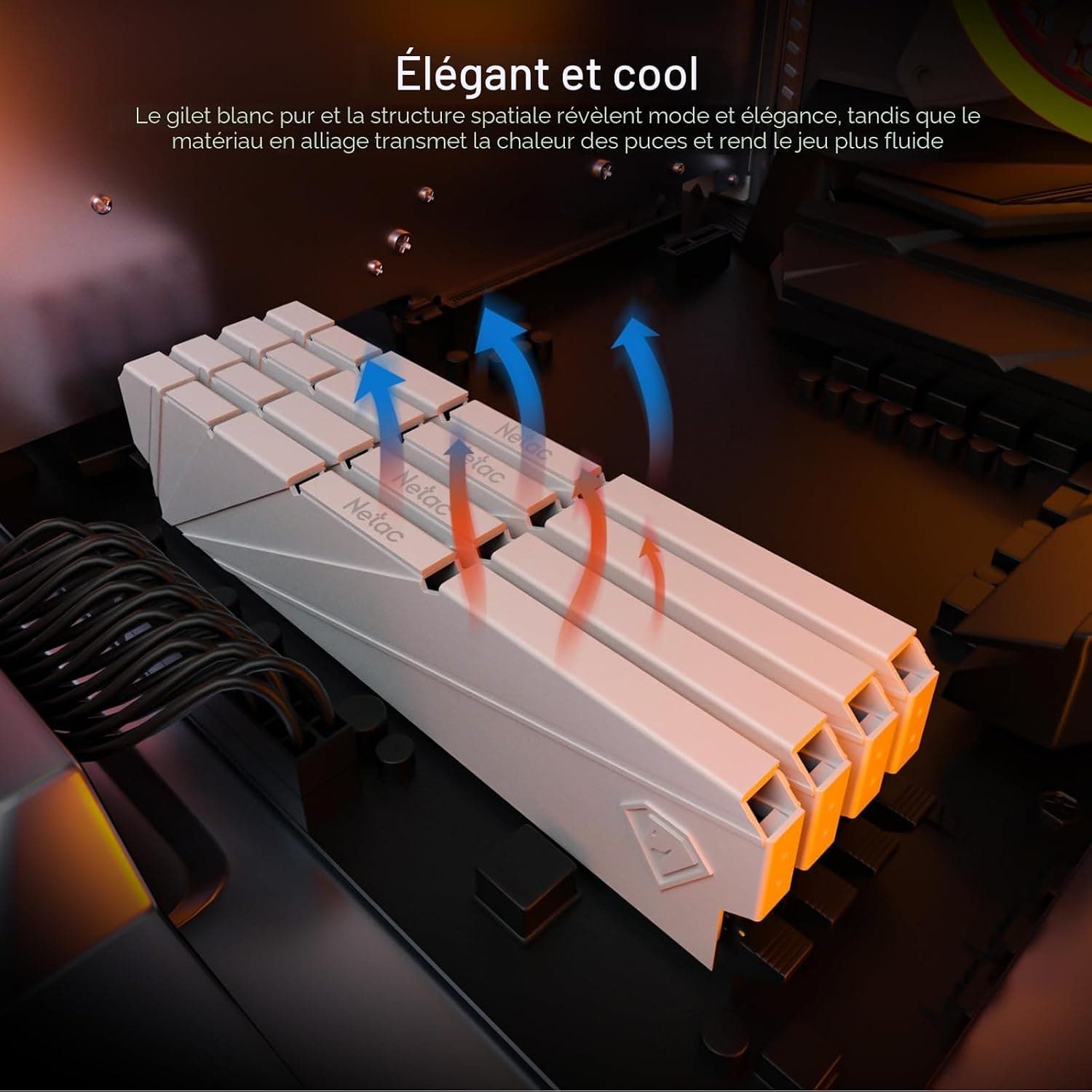 Netac DDR4 Mémoire RAM 16 Go 2666 MHz DRAM C19 Mémoire de Jeu 16 Go Blanc Gilet Thermique pour Jeu d'ordinateur