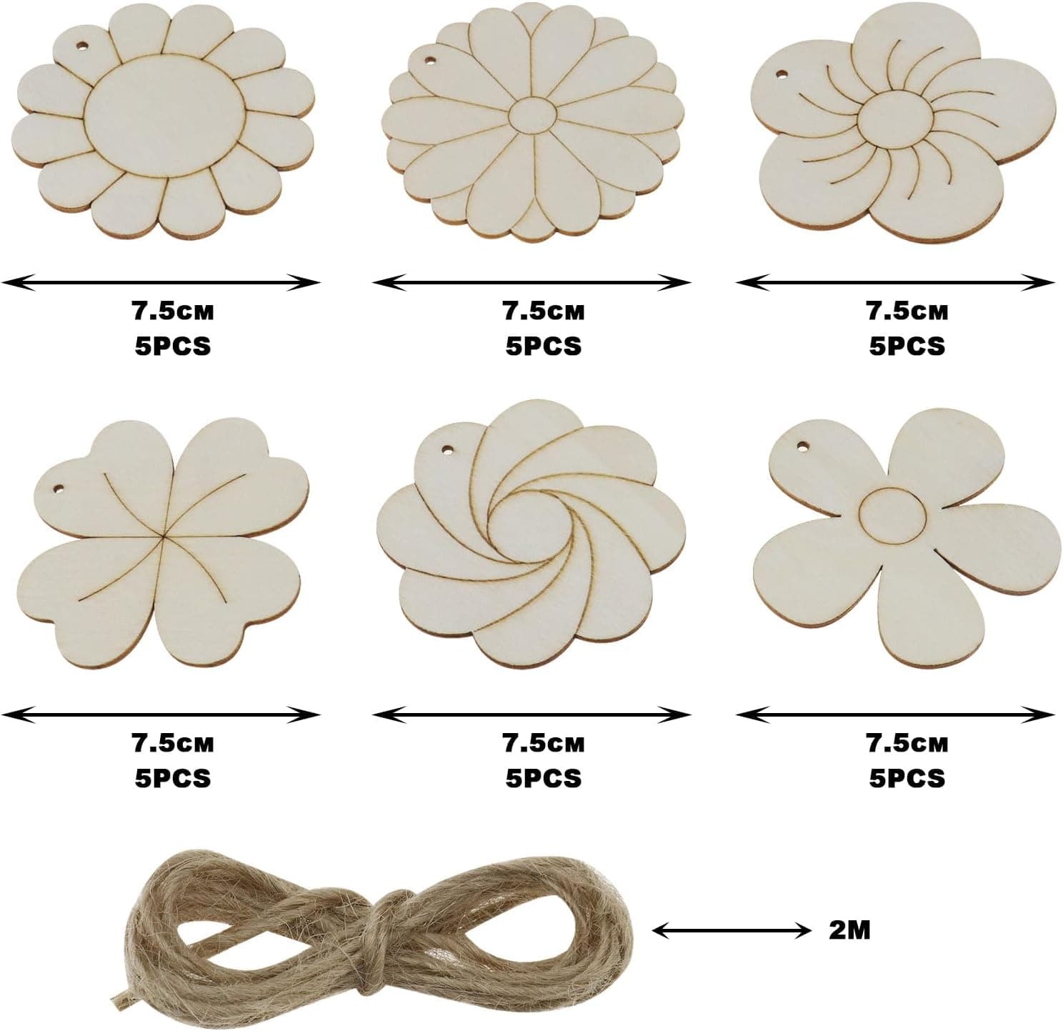 YINETTECH Lot de 30 copeaux de bois vierges en forme de fleur à suspendre - Accessoires pour loisirs créatifs, décoration d'intérieur