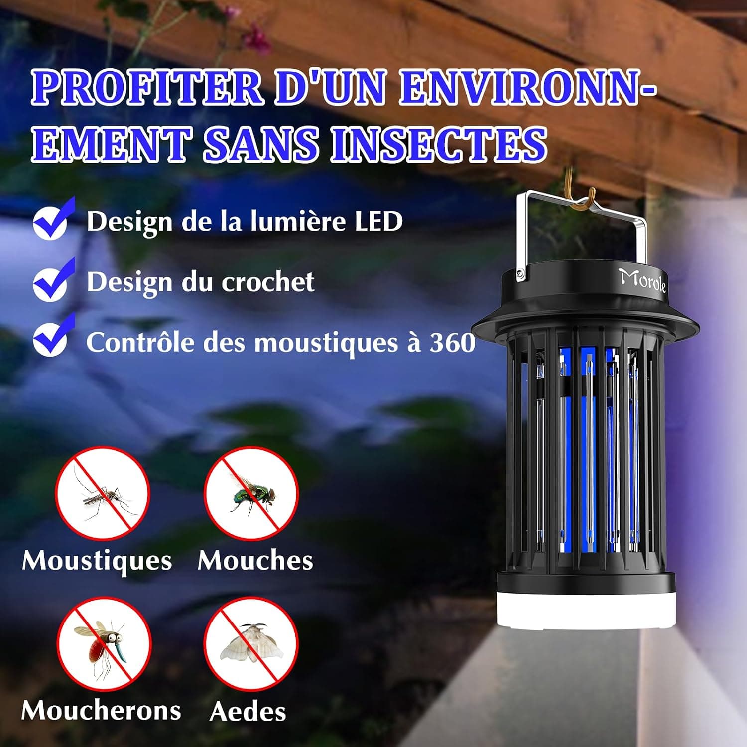 Lampe Anti Moustique 4200V USB-C, Tue Mouche Electrique UV Portable