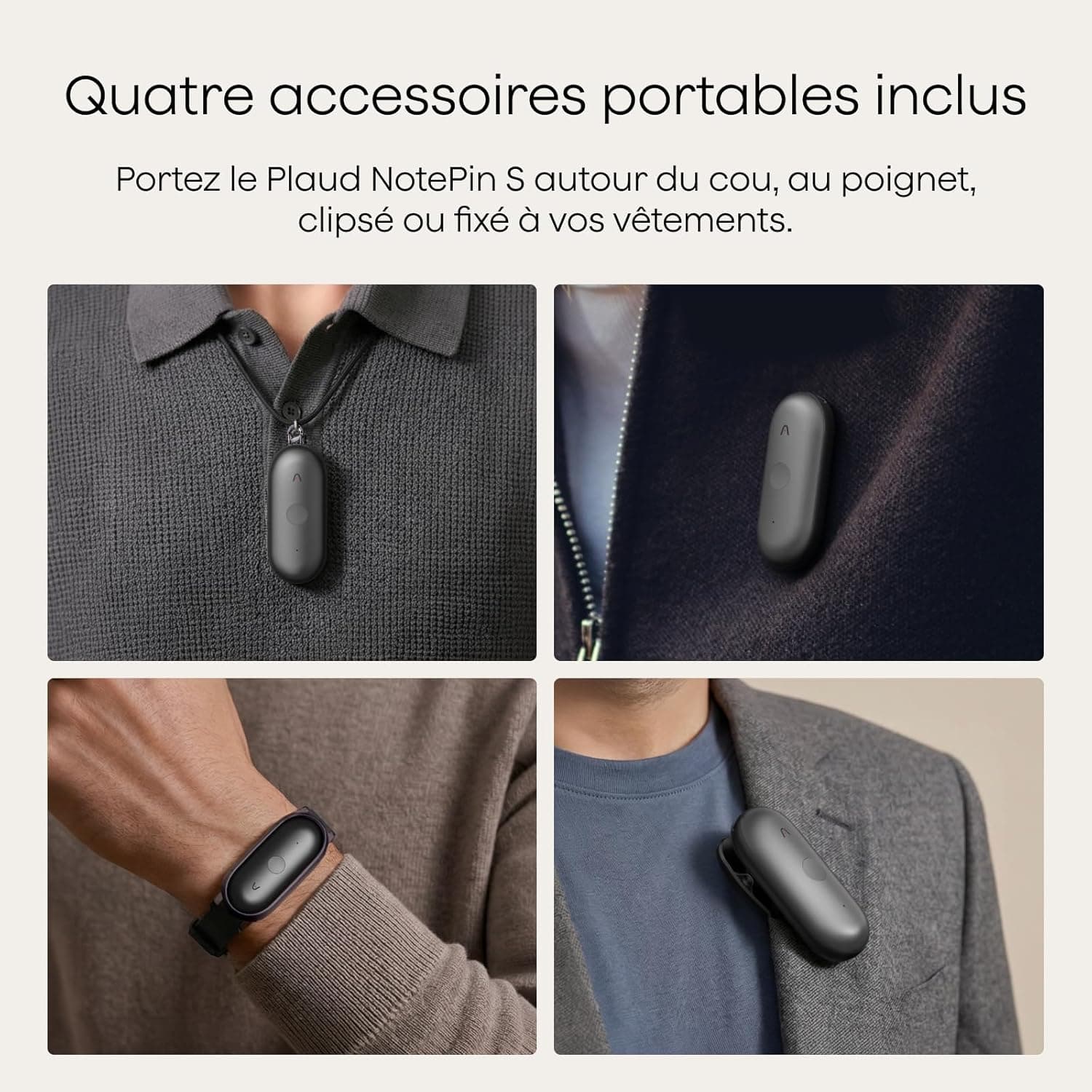 Plaud NotePin S Enregistreur Vocal IA avec Bouton Tactile Prise de Notes IA Transcription Résumé IA et Team Plan Dictaphone Enregistreur Numérique pour Réunions Interviews avec 4 Accessoires Gris
