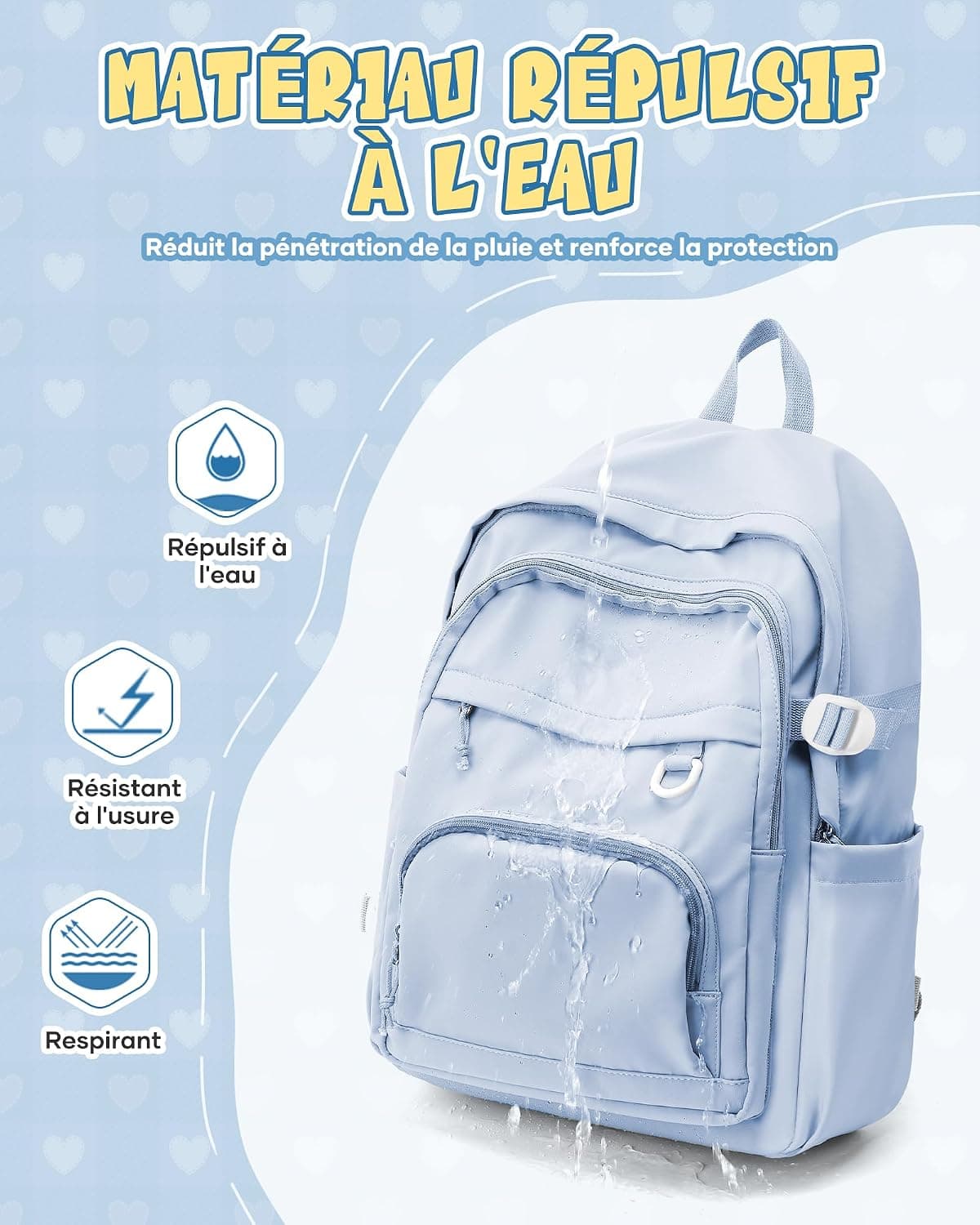 Sac à Dos College Homme Femme, Résistant Cartable Garcon Fille, Sac à Dos Scolaire Adolescents, Sac a dos avec Multi-poches, Loisir Unisexe Zaini Backpack,Bleu