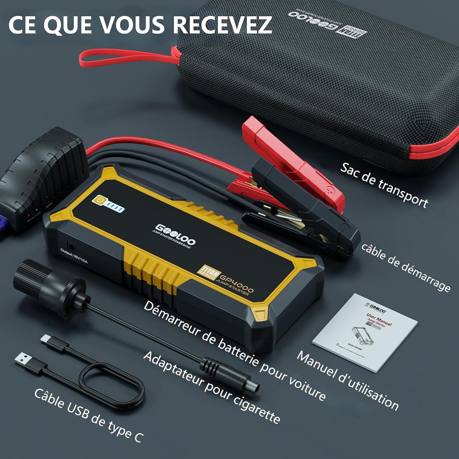 GOOLOO GP4000 Booster Batterie 4000A,12V Jump Starter