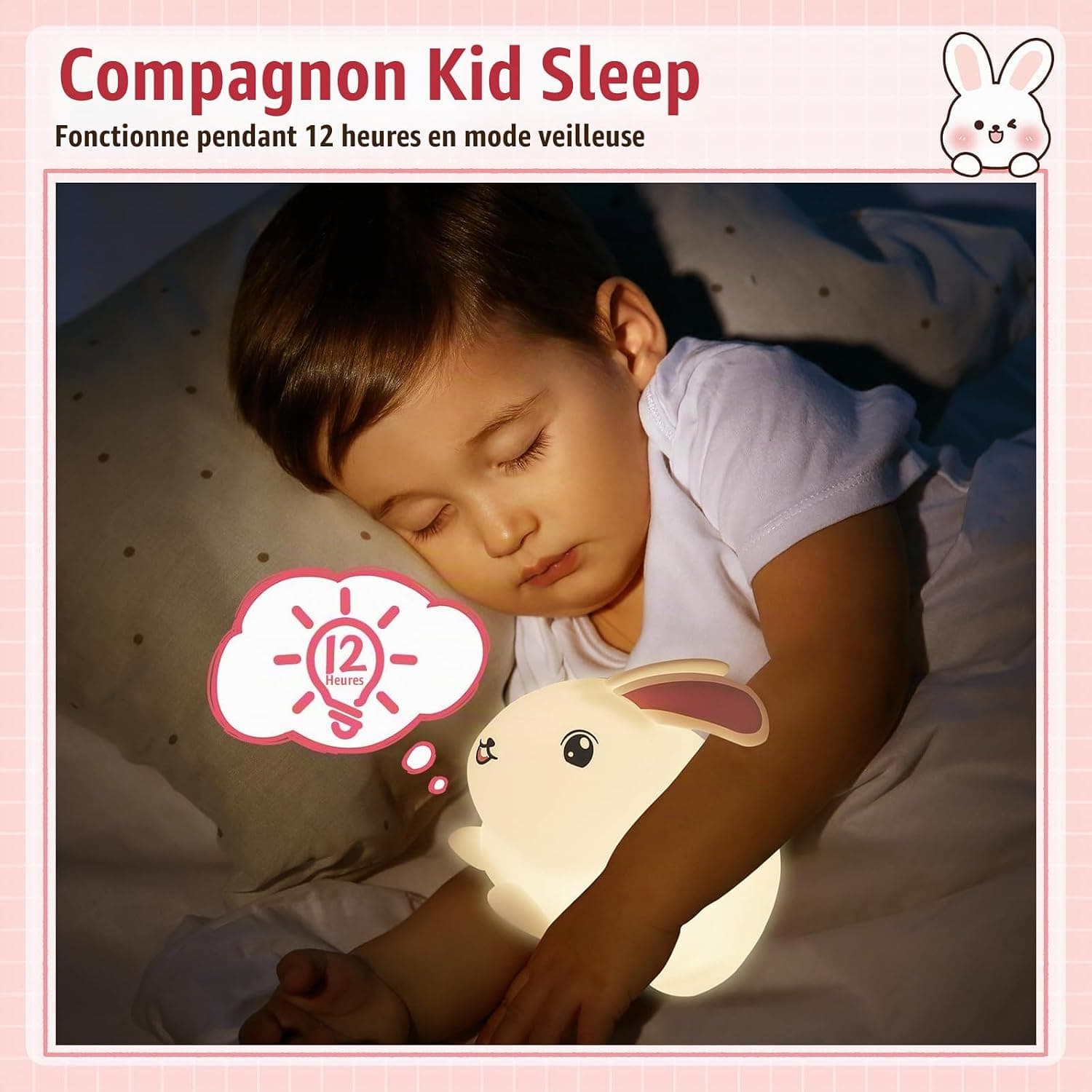 Veilleuse Lapin pour Enfants, 7 Couleurs Veilleuse Bébé