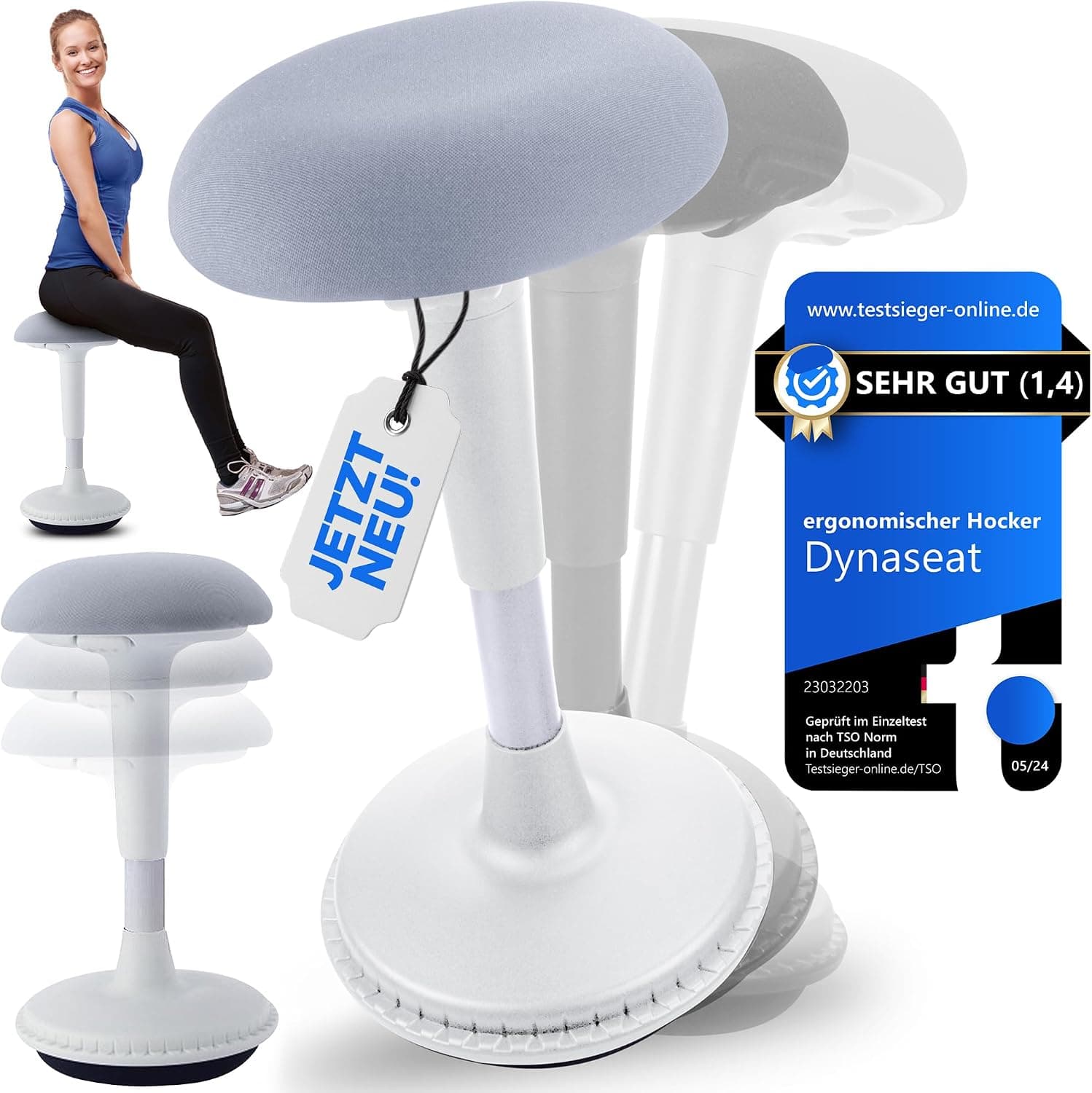 tabouret ergonomique réglable en hauteur pour s'asseoir et se tenir debout (blanc, version 65-85) – Tabouret de bureau oscillant