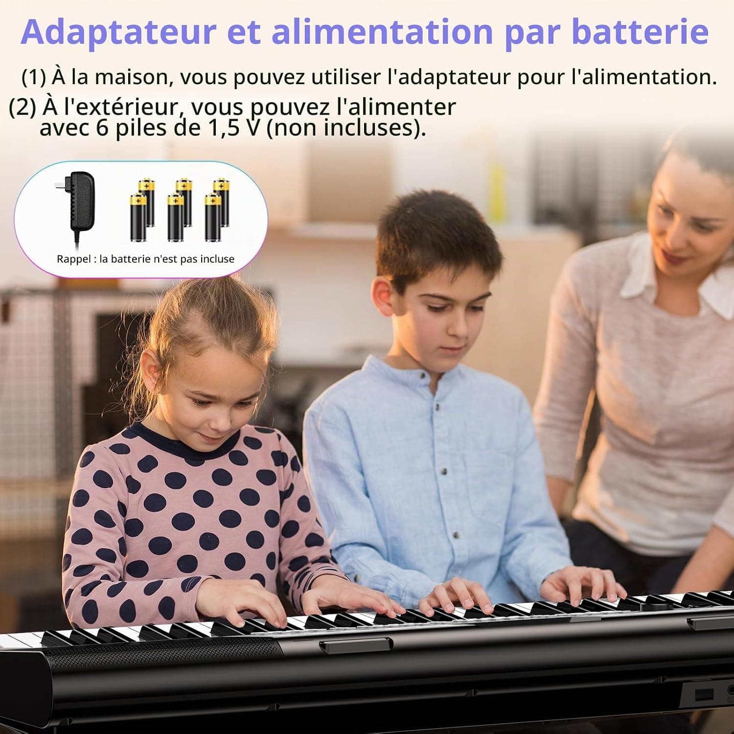 TERENCE Piano Numérique 61 Touches Double Haut-parleur HiFi Clavier Piano avec 51 Touches de Fonction Affichage LED Double Clavier 2 Options d'alimentation Support pour Casque et Microphone