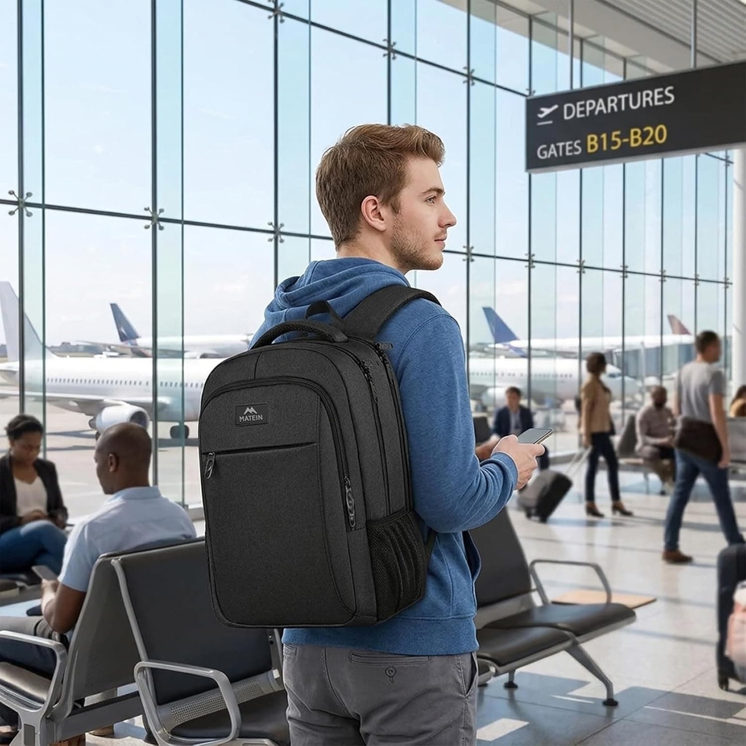MATEIN Sac à Dos Ordinateur Portable 15.6 Pouces, Sac à Dos PC Portable | Fonctionnel Imperméable Antivol Sac a Dos Travail pour Collège, Affaire, Scolaire, Cadeau